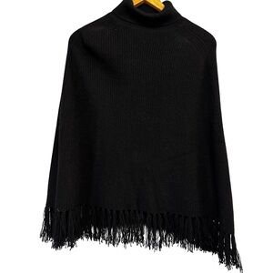 INC 100% Cashmere Black Fringe Poncho Turtleneck One Size Petite Cape Warm